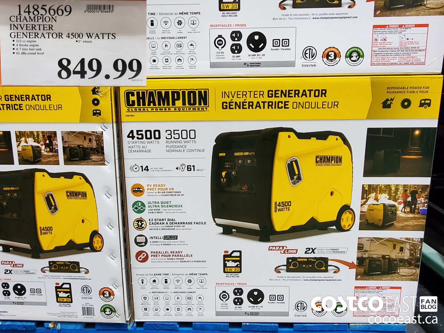 1485669 CHAMPION INVERTER GENERATOR 4500 WATTS 849 99 Costco East Fan