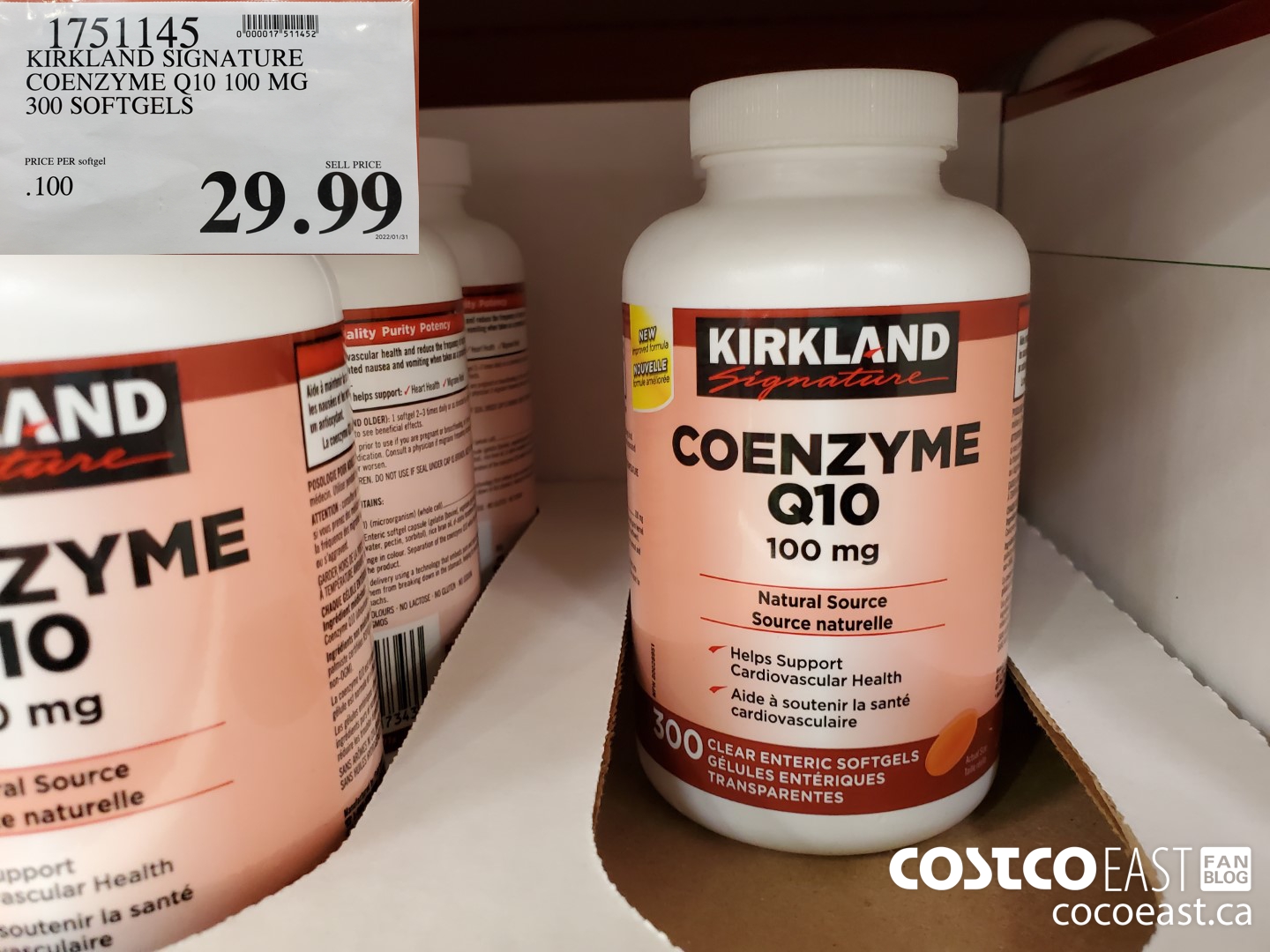Kirkland Signature Coenzyme Q10 100 mg, 300 Clear Enteric Softgels