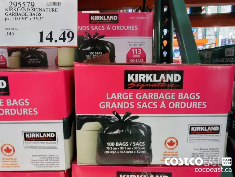 295579 KIRKLAND SIGNATURE GARBAGE BAGS pk 100 30 X 35 5 14 49 Costco