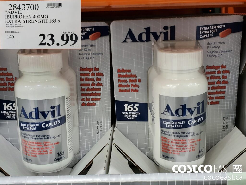 2843700 ADVIL IBUPROFEN 400MG EXTRA STRENGTH 165 s 23 99 Costco East