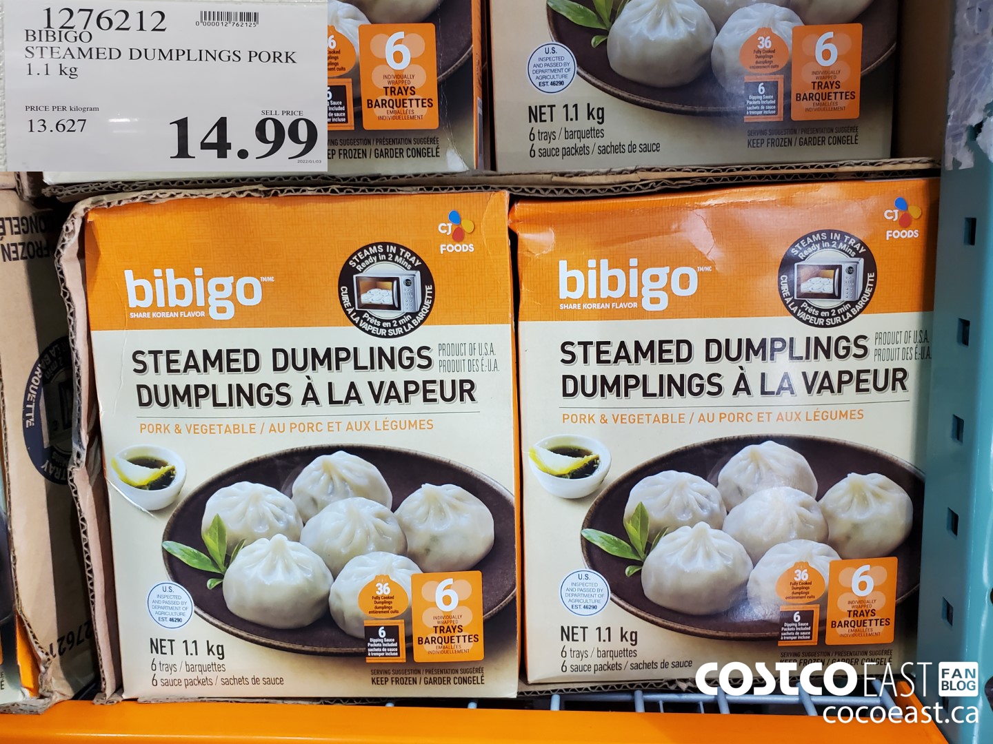 Bibigo Frozen Steamed Dumplings, 1.1 kg