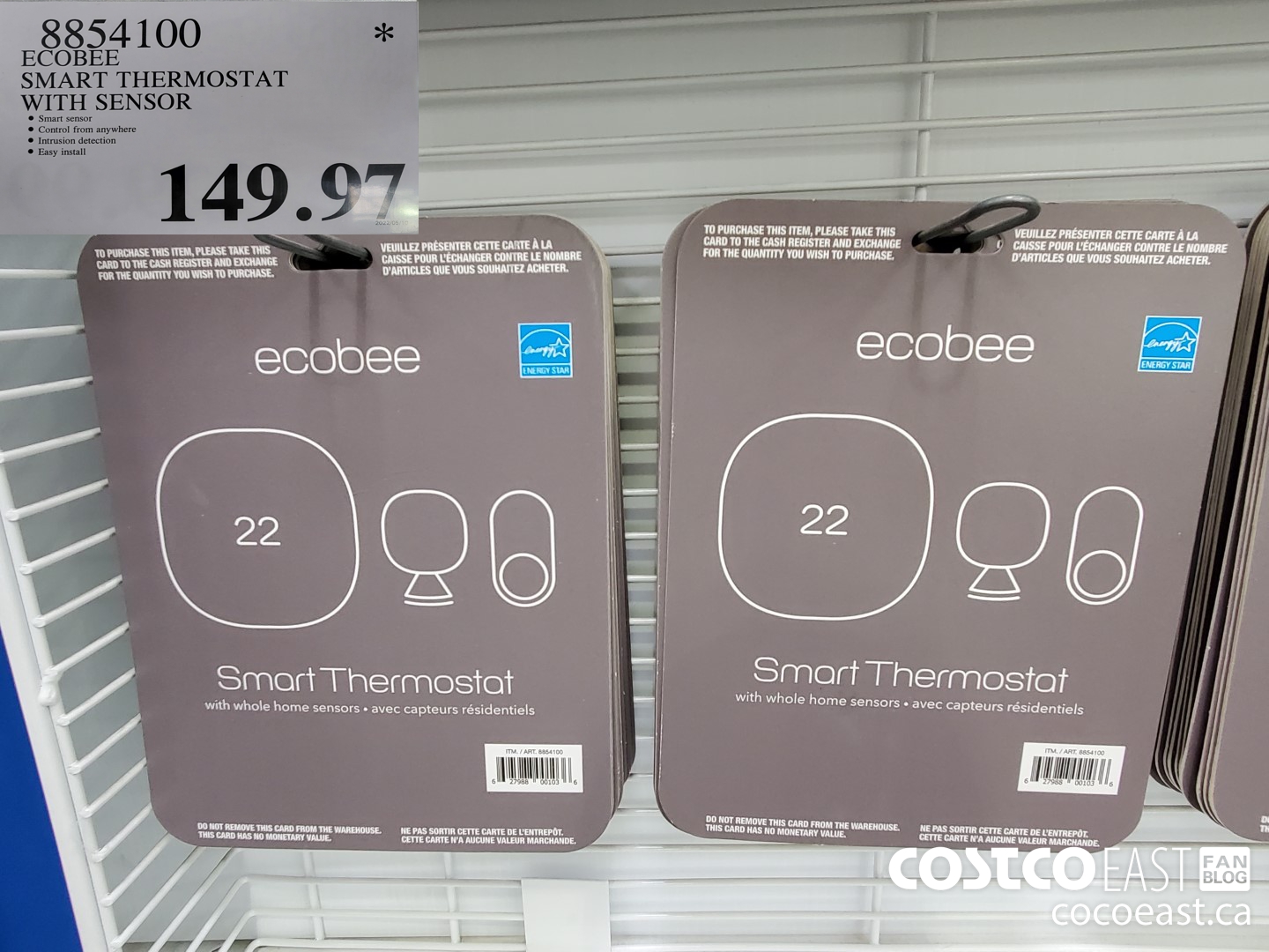 8854100 ECOBEE SMART THERMOSTAT WITH SENSOR 149 97 Costco East Fan Blog