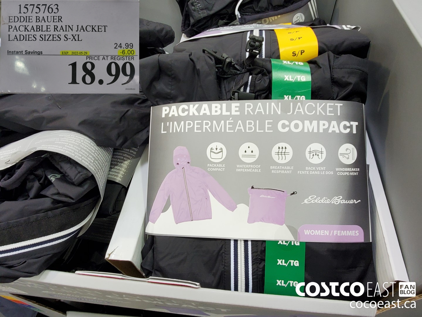 1575763 EDDIE BAUER PACKABLE RAIN JACKET LADIES SIZES S AL 6 00 INSTANT SAVINGS EXPIRES ON 2022 05 29 18 99 Costco East Fan Blog