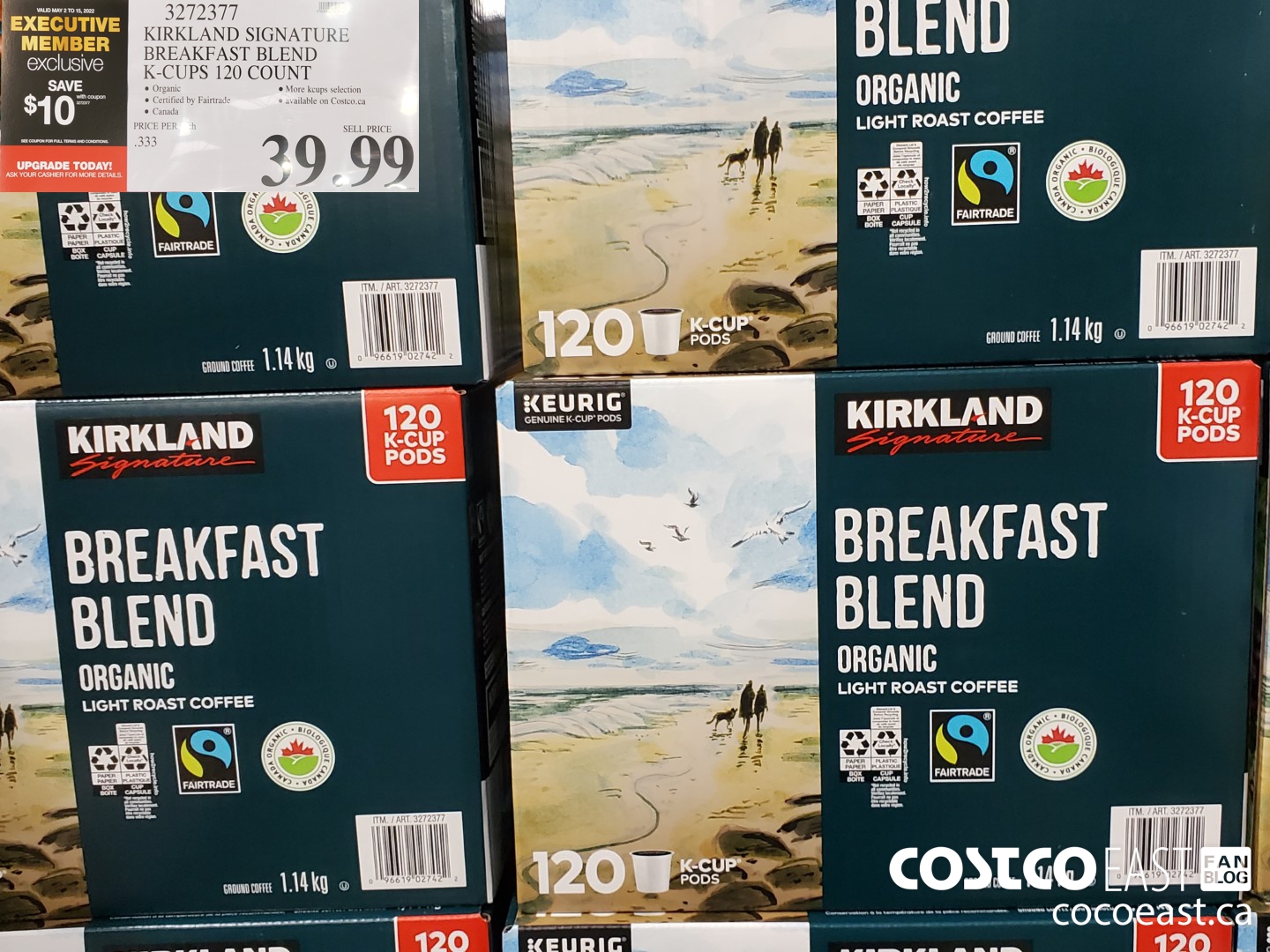 Kirkland Signature Organic Breakfast Blend Fair Trade Coffee K-Cup Pods,  120-count
