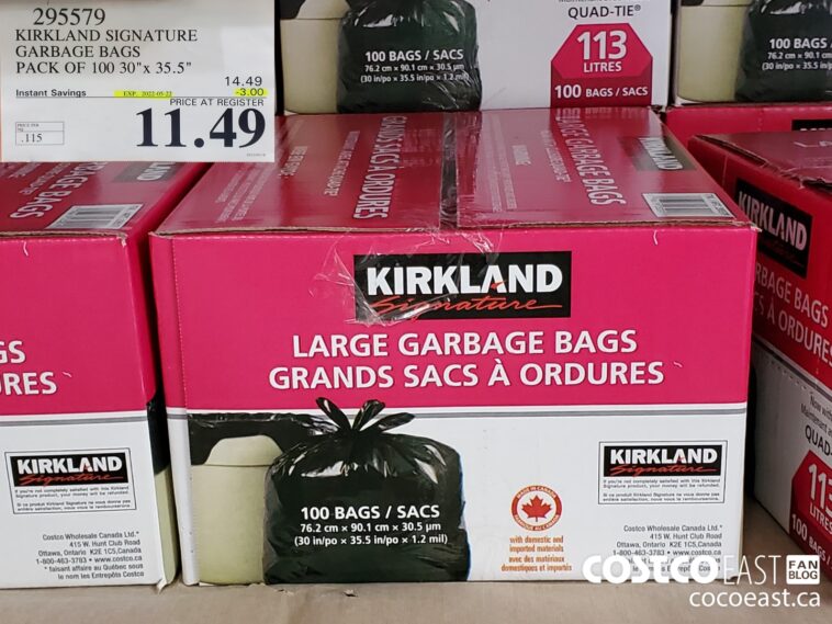 295579 KIRKLAND SIGNATURE GARBAGE BAGS PACK OF 100 30 x 35 5 3 00