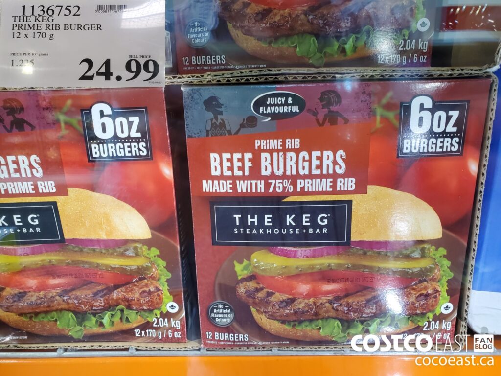 1136752 THE KEG PRIME RIB BURGER 12 X 170 G 24 99 Costco East Fan Blog