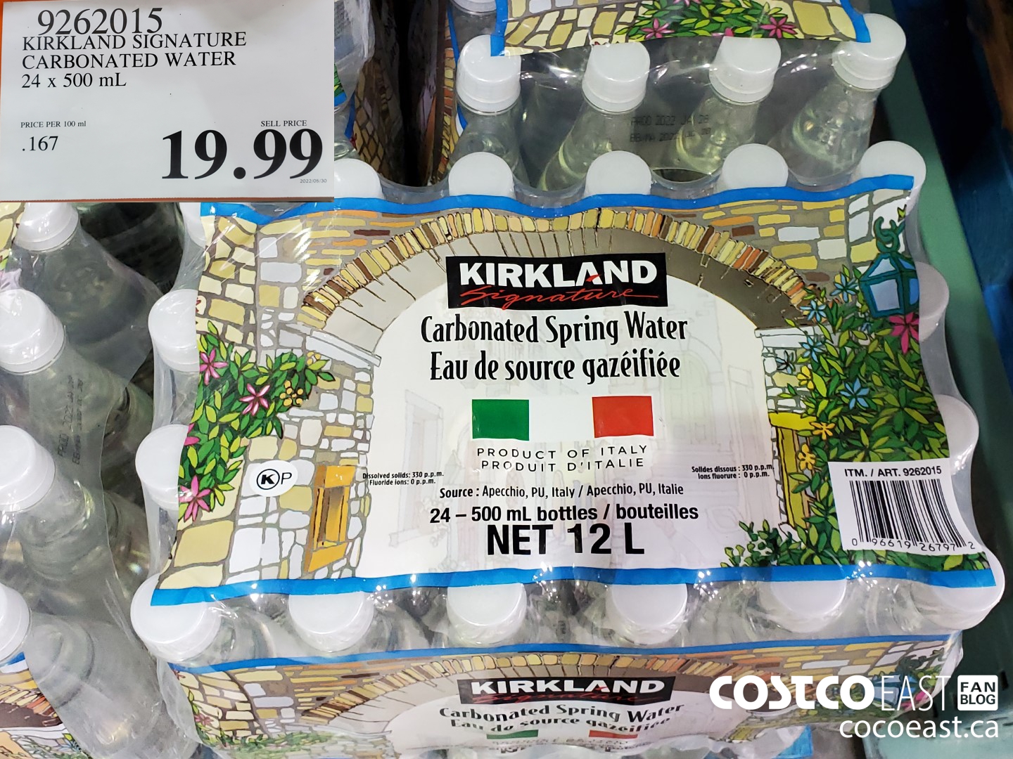 Kirkland Signature Carbonated Spring Water, 24 x 500 mL