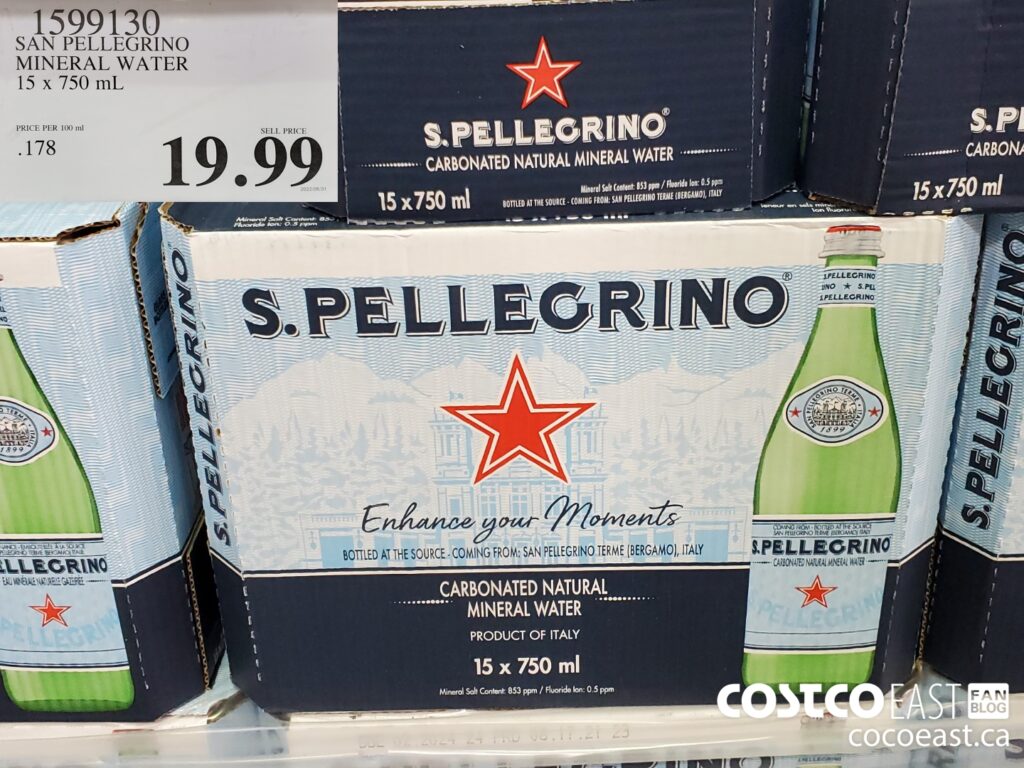 1599130 SAN PELLEGRINO MINERAL WATER 15 x 750 mL 19 99 Costco East