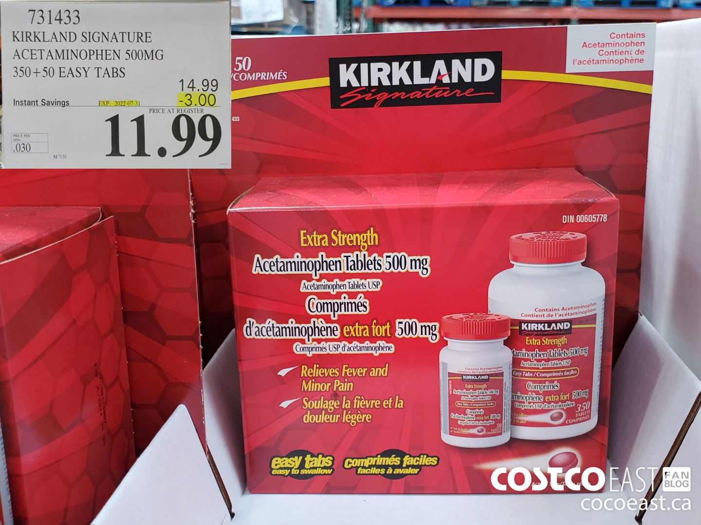 Kirkland Signature Acetaminophen 500 mg Extra Strength, 350 + 50