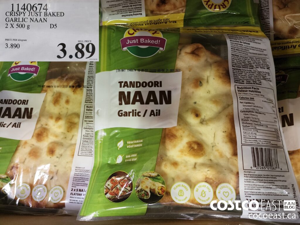 1140674 CRISPY JUST BAKED GARLIC NAAN 2 X 500G 3 89 Costco East Fan Blog