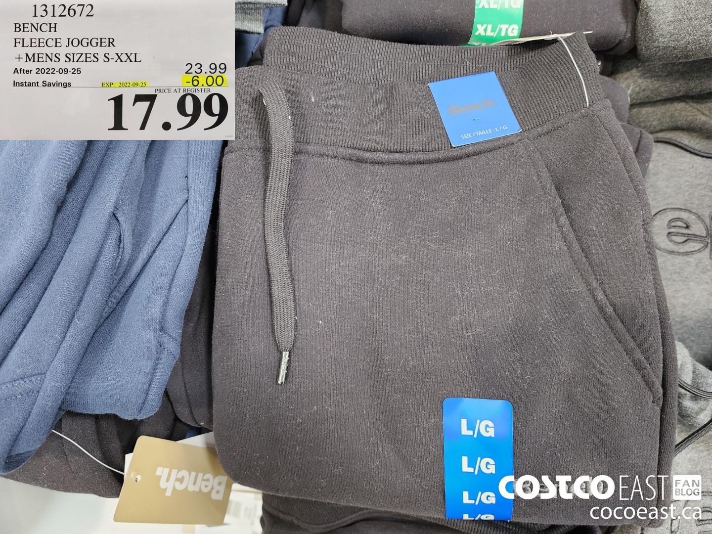 312608 BENCH FLEECE JOGGER MENS SIZES S XXL 6 00 INSTANT SAVINGS EXPIRES ON 2022 09 25 17 99 Costco East Fan Blog