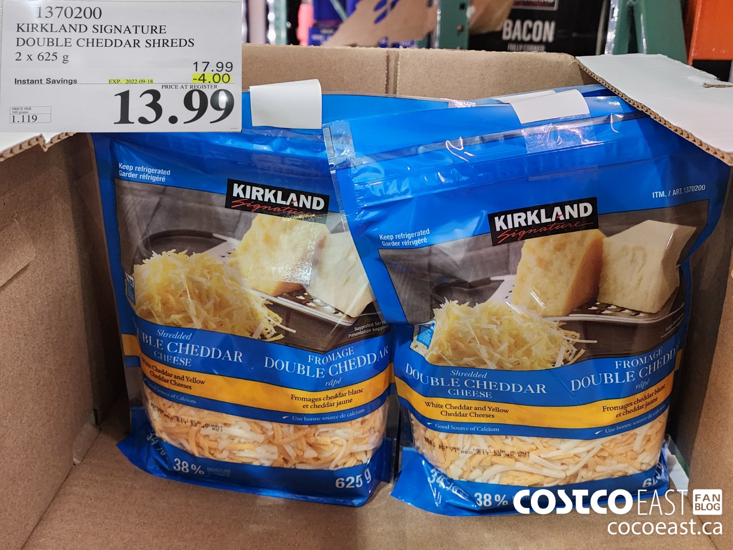 1370200 Kirkland Signature Double Cheddar Shreds 2 X 625 G 4 00 Instant Savings Expires On 2022