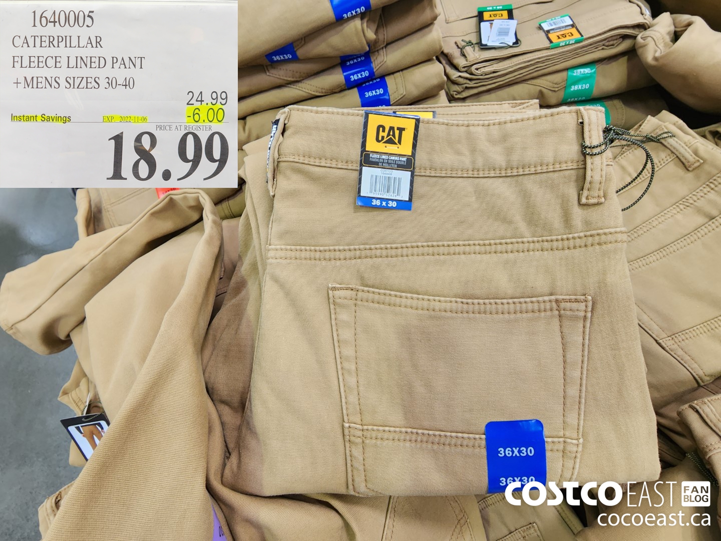 1640005 CATERPILLAR FLEECE LINED PANT MENS SIZES 30 40 6 00 INSTANT SAVINGS  EXPIRES ON 2022 11 06 18 99 - Costco East Fan Blog
