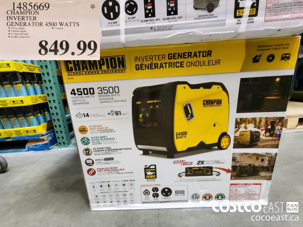 1485669 CHAMPION INVERTER GENERATOR 4500 WATTS 849 99 Costco East Fan