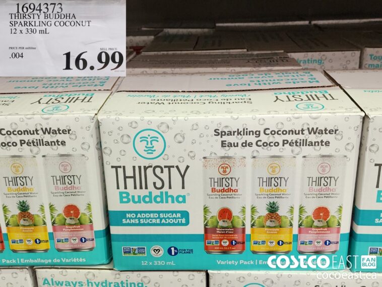 1694373 THIRSTY BUDDHA SPARKLING COCONUT 12 x 330 mL 16 99 Costco