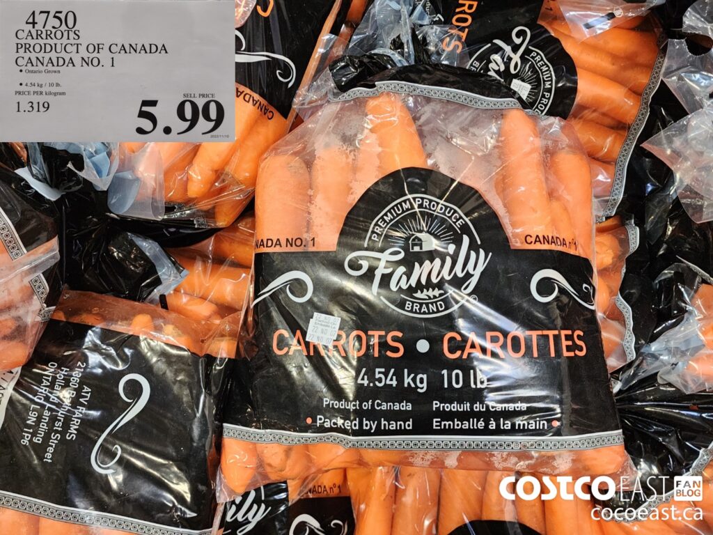 4750 CARROTS PRODUCT OF CANADA CANADA NO 1 5 99 - Costco East Fan Blog