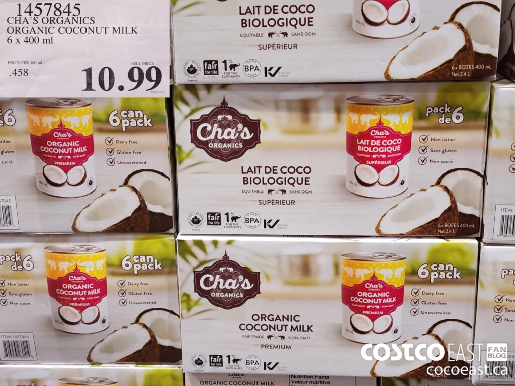 1457845 CHA S ORGANICS ORGANIC COCONUT MILK 6 x 400 ml 10 99 Costco