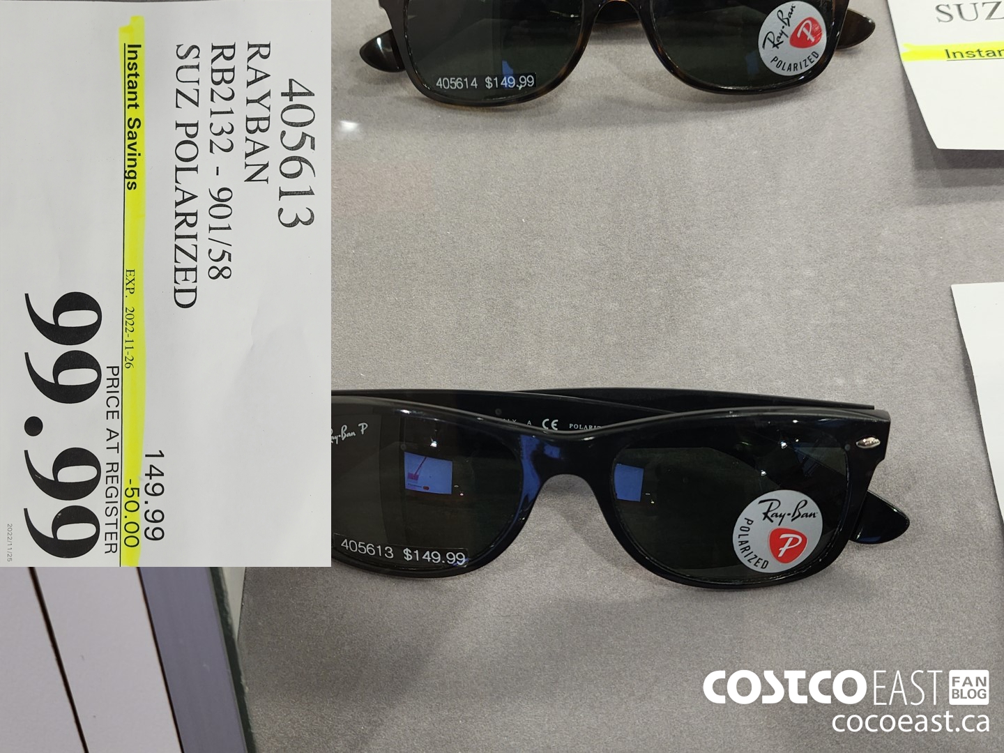 405613 RAYBAN RB2132 901 58 SUZ POLARIZED 50 00 INSTANT SAVINGS EXPIRES ON 2022 11 26 99 99 Costco East Fan Blog