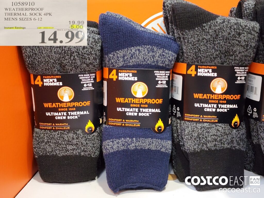 1058910 WEATHERPROOF THERMAL SOCK 4PK MENS SIZES 6 12 5 00 INSTANT SAVINGS EXPIRES ON 2022 11 27