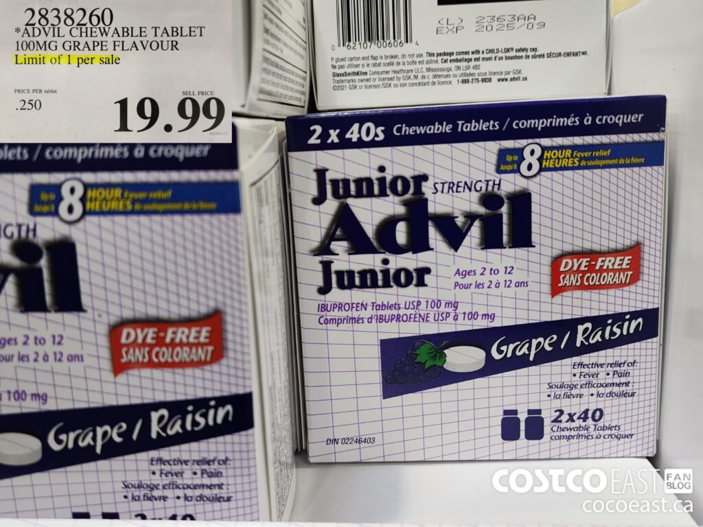 2838260 ADVIL CHEWABLE TABLETS 100MG GRAPE FLAVOUR LIMIT OF 1 PER SALE