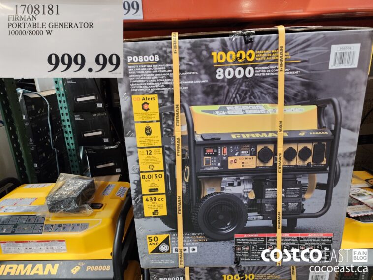1708181 FIRMAN PORTABLE GENERATOR 10000 8000 W 999 99 Costco East Fan