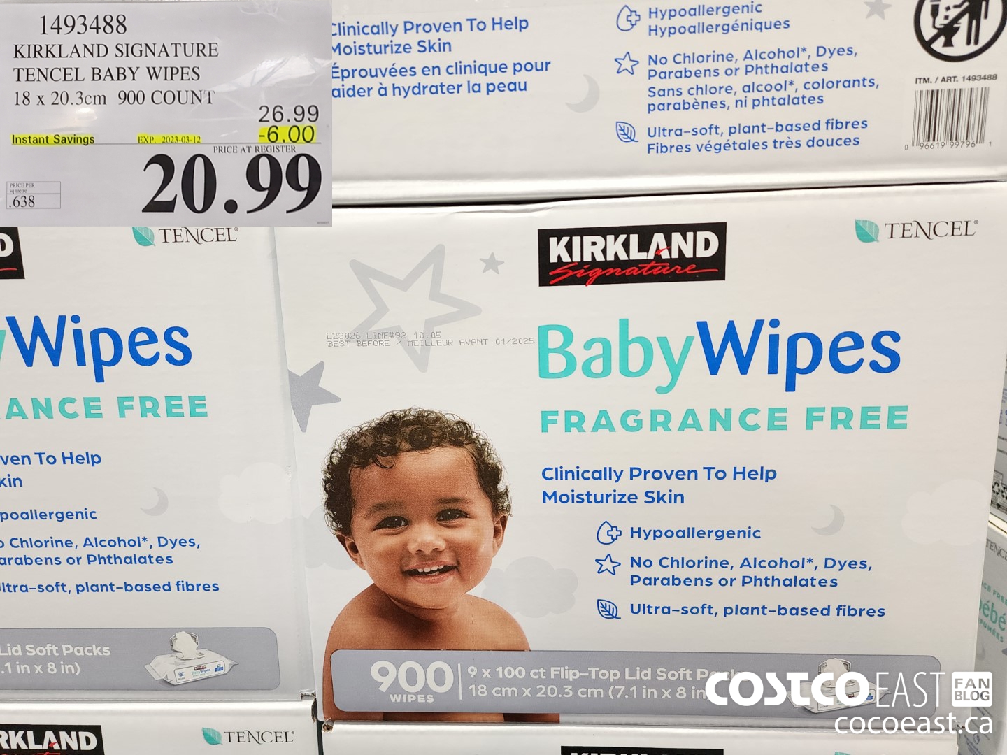 1493488 KIRKLAND SIGNATURE TENCEL BABY WIPES 18 X 20 3CM 900 COUNT 6 00