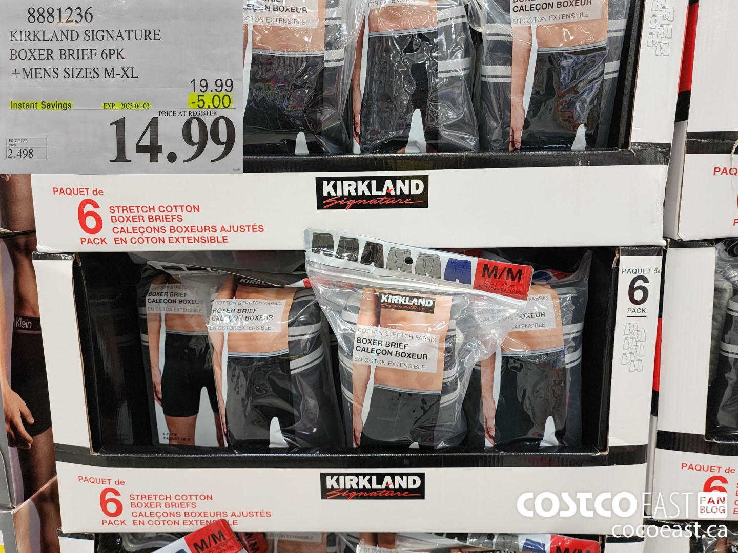 8881236 KIRKLAND SIGNATURE BOXER BRIEFS 6PK MENS SIZES M XL 5 00 INSTANT SAVINGS EXPIRES ON 2023 04 02 14 99 Costco East Fan Blog