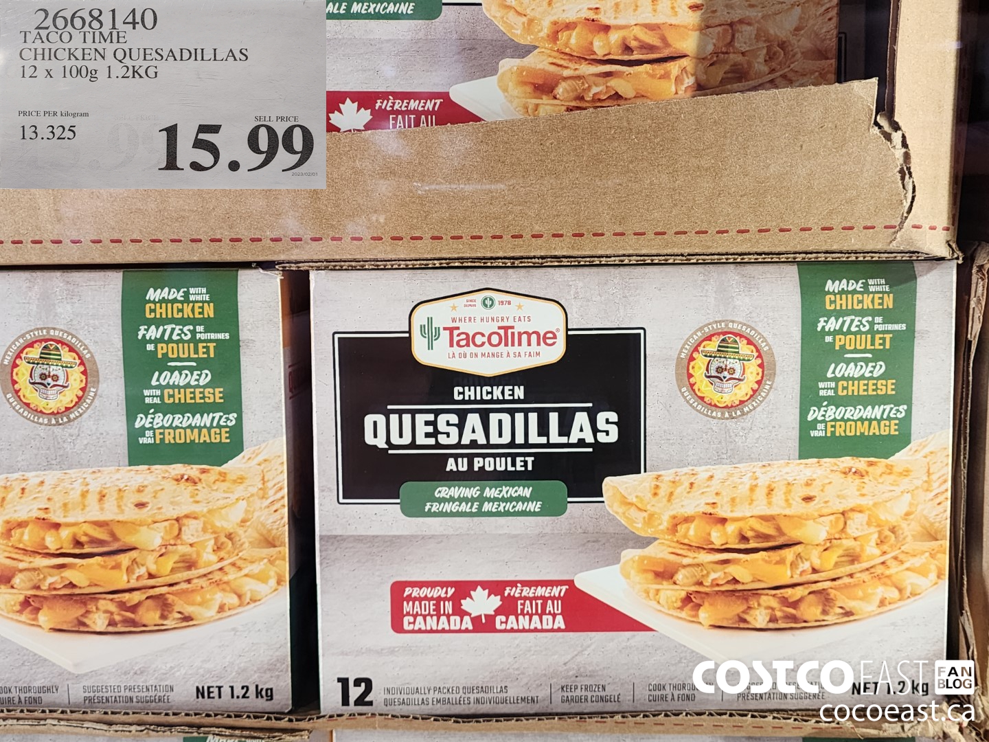 2668140 TACO TIME CHICKEN QUESADILLAS 12 x 100g 1 2KG 15 99 Costco
