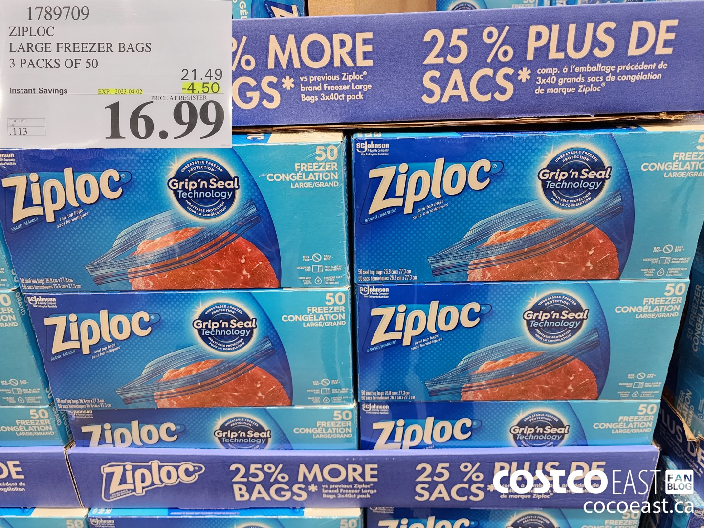 Buy the best Ziploc Brand Large Freezer Bags, 3 packs of 50 Costco