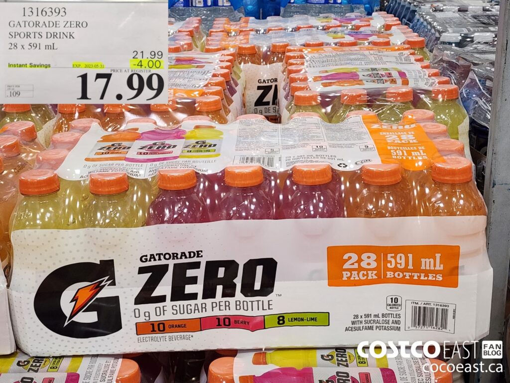 1316393 GATORADE ZERO SPORTS DRINK 28 x 591 ml 4 00 INSTANT SAVINGS EXPIRES ON 2023 05 31 17 99