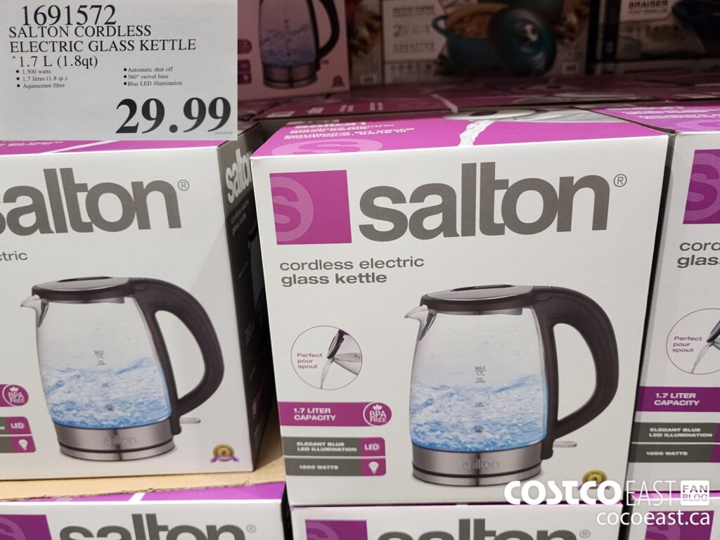 1691572 SALTON CORDLESS ELECTRIC GLASS KETTLE 1 7L 1 8QT 29 99 Costco