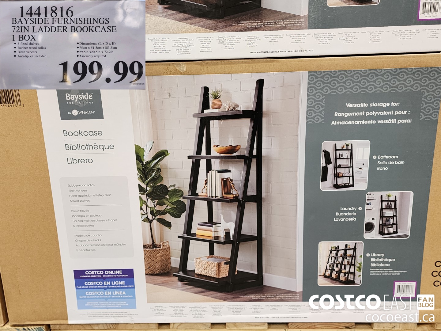 1441816 BAYSIDE FURNISHINGS 72IN LADDER BOOKCASE 1 BOX 199 99 Costco East Fan Blog