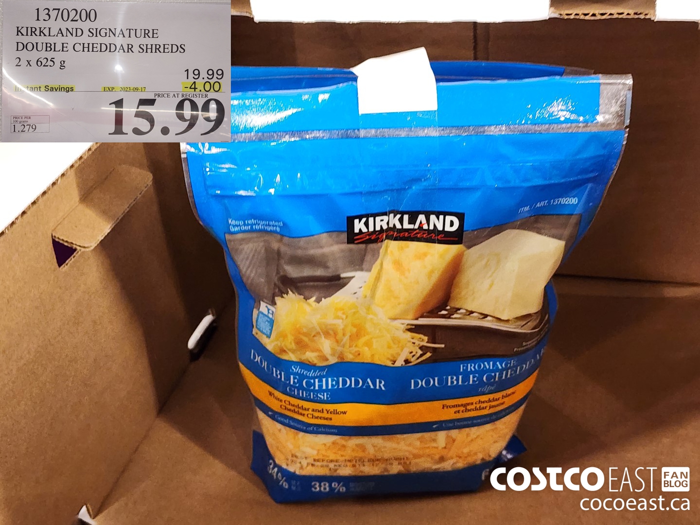 1370200 Kirkland Signature Double Cheddar Shreds 2 X 625 G 4 00 Instant Savings Expires On 2023