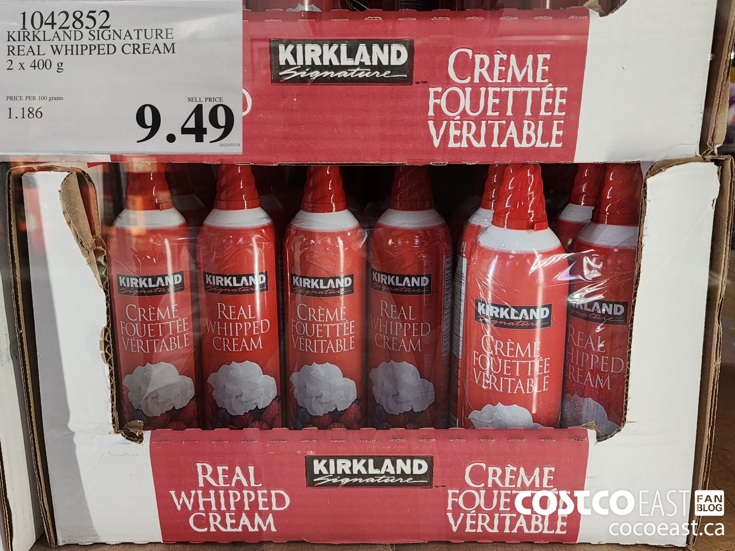 1042852 KIRKLAND SIGNATURE REAL WHIPPED CREAM 2 X 400 g 9 49 - Costco 