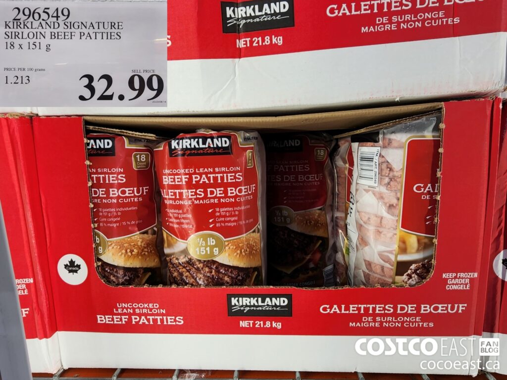 296549 KIRKLAND SIGNATURE SIRLOIN BEEF PATTIES 18x 151 G 32 99 Costco 296549 KIRKLAND SIGNATURE SIRLOIN BEEF PATTIES 18x 151 G 32 99 Costco