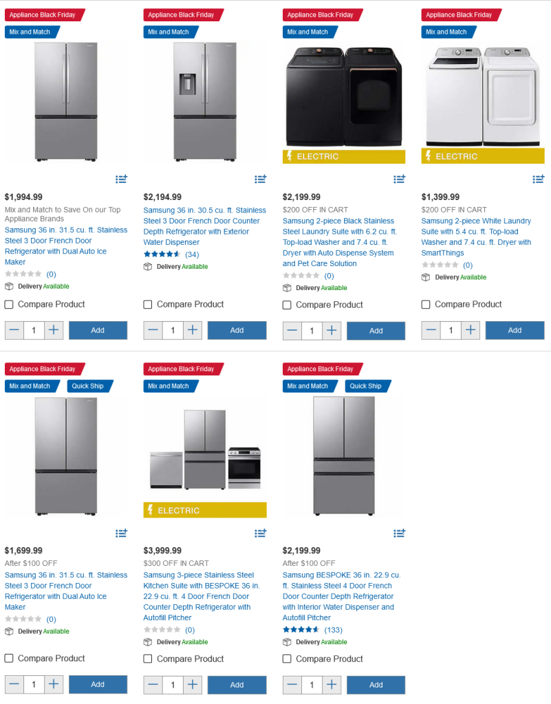 Costco Black Friday Samsung Appliance Mix, Match & Save! Costco East