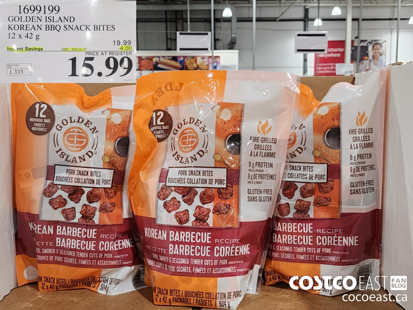 1699199 GOLDEN ISLAND KOREAN BBQ SNACK BITES 12x42 g 4 00 INSTANT SAVINGS  EXPIRES ON 2024 01 07 15 99 - Costco East Fan Blog