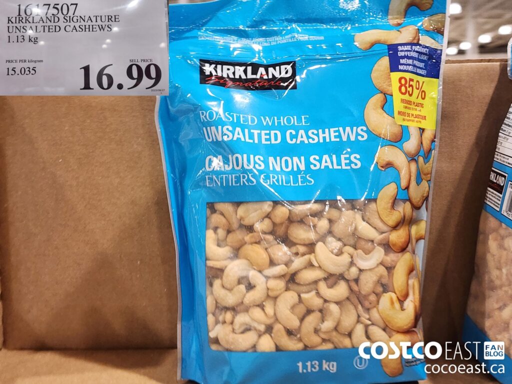 1617507 KIRKLAND SIGNATURE UNSALTED CASHEWS 1 13 KG 16 99 Costco East Fan Blog