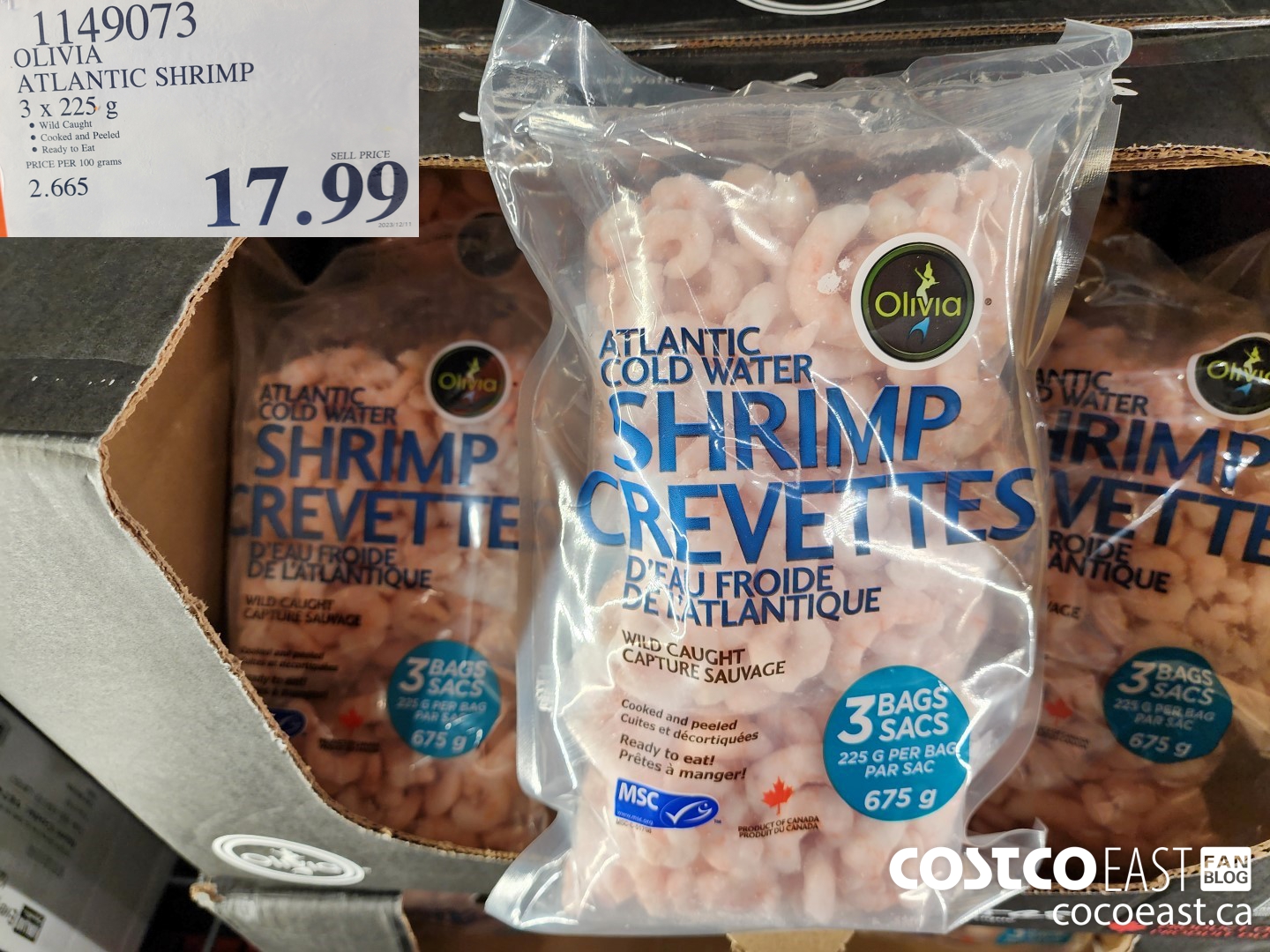 1149073 OLIVIA ATLANTIC SHRIMP 3 x 225 G 17 99 - Costco East Fan Blog