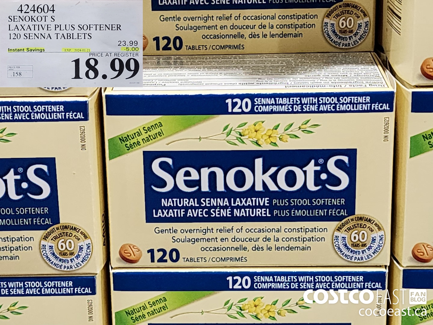 424604 SENOKOT S LAXATIVE PLUS SOFTENER 120 SENNA TABLETS 5 00 INSTANT