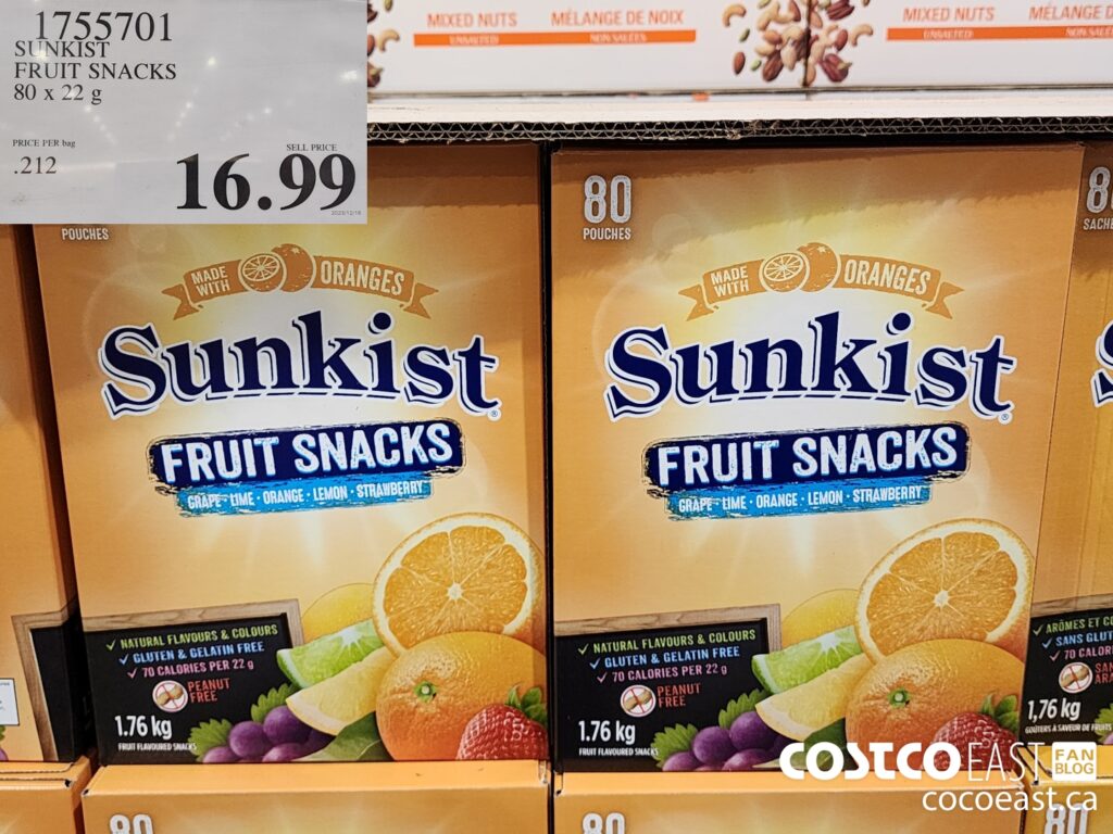 1755701 SUNKIST FRUIT SNACKS 80 x 22 g 16 99 - Costco East Fan Blog