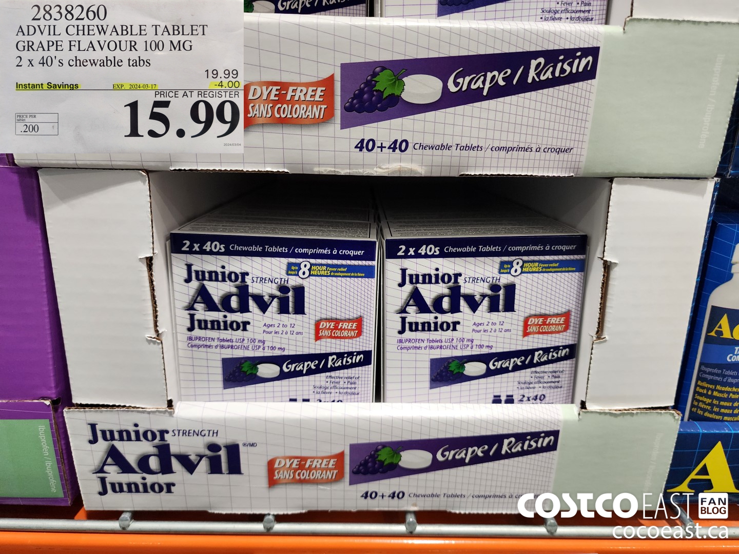 2838260 ADVIL CHEWABLE TABLET GRAPE FLAVOUR 100 MG 2 X 40 S CHEWABLE