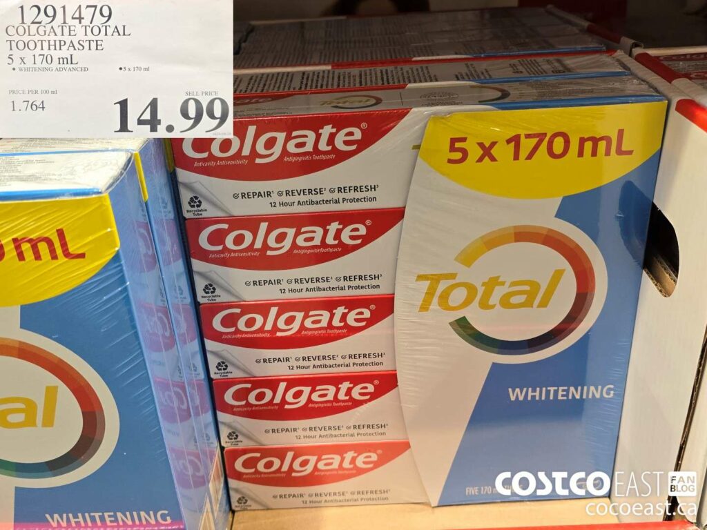 1291479 COLGATE TOTAL TOOTHPASTE 5 x 170 mL 14 99 - Costco East Fan Blog
