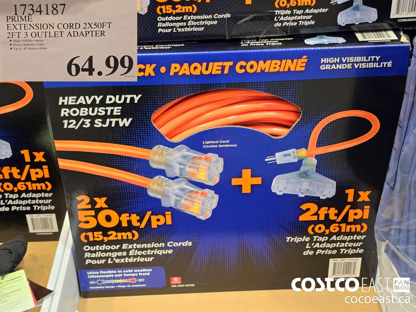 1734187 PRIME EXTENSION CORD 2X50FT 2FT 3 OUTLET ADAPTER 64 99