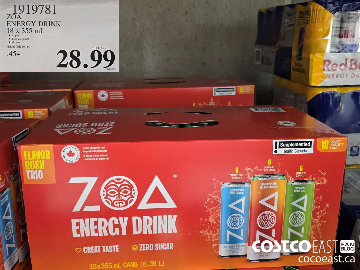1919781 ZOA ENERGY DRINK 18 X 355 ML 28 99 - Costco East Fan
