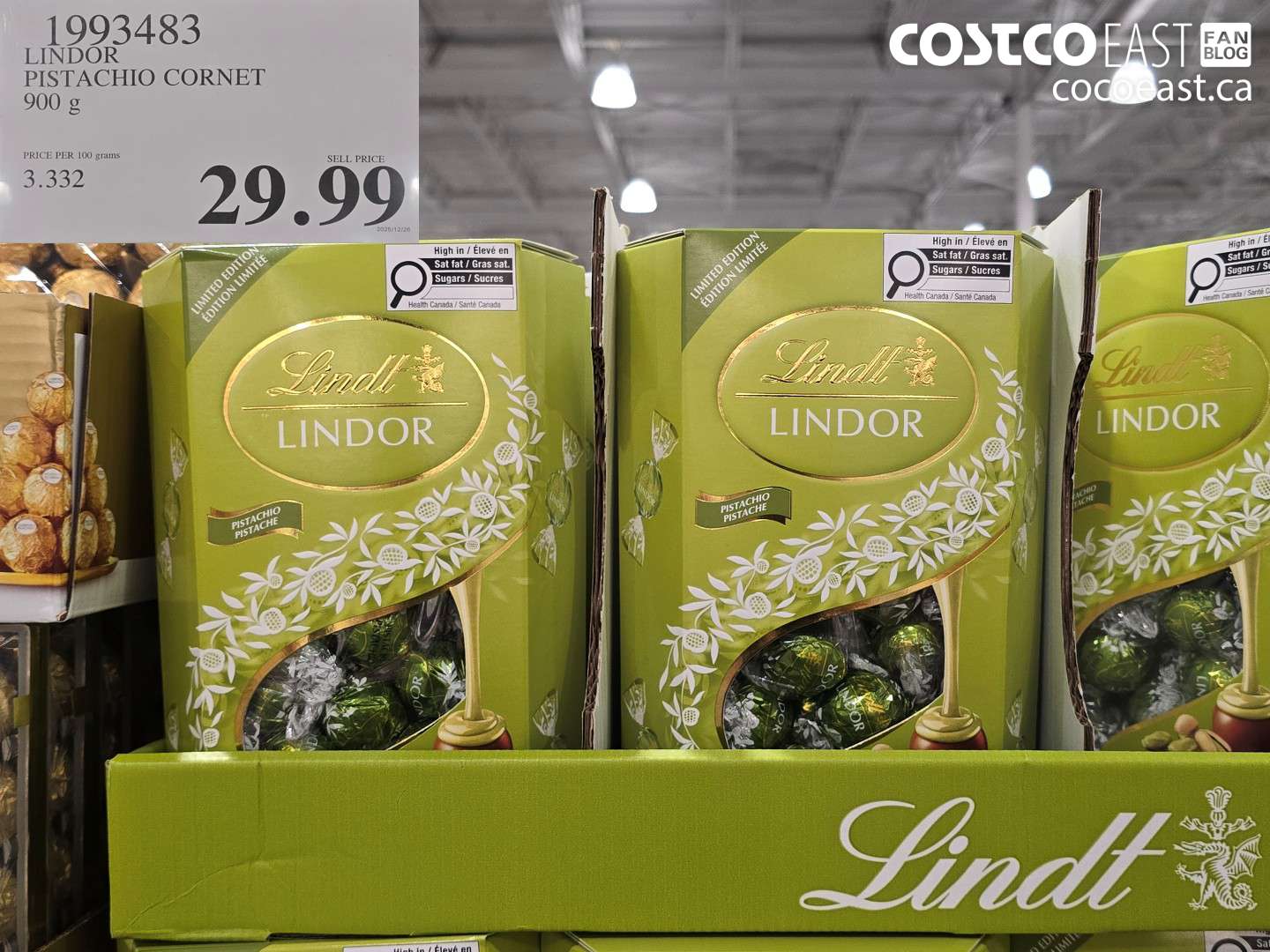 1993483 LINDOR PISTACHIO CORNET 900 G 29 99 - Costco East Fan Blog