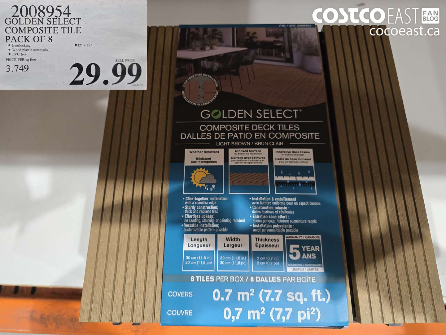 Golden Select 2008954 GOLDEN SELECT COMPOSITE TILE PACK OF 8 29 99 - Costco East Fan Blog