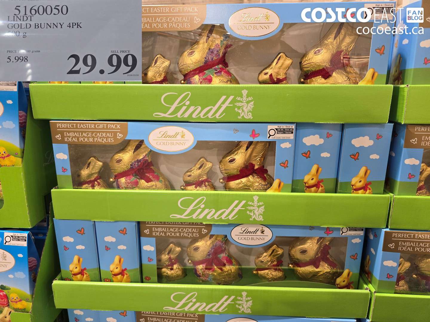 5160050 LINDT GOLD BUNNY 4PK 500 G 29 99 - Costco East Fan Blog