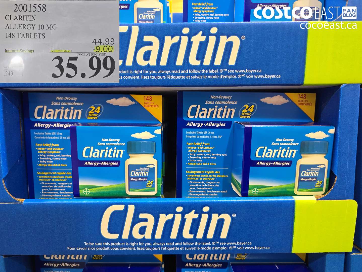 2001558 CLARITIN ALLERGY 10 MG 148 TABLETS ($9.00 INSTANT SAVINGS EXPIRES ON 2026-05-10) $35.99