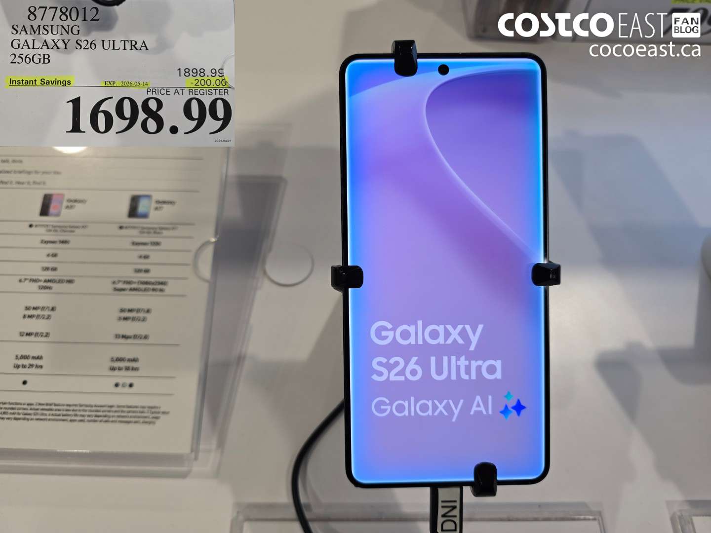 8778012 SAMSUNG GALAXY S26 ULTRA 256GB ($200.00 INSTANT SAVINGS EXPIRES ON 2026-05-14 $1698.99